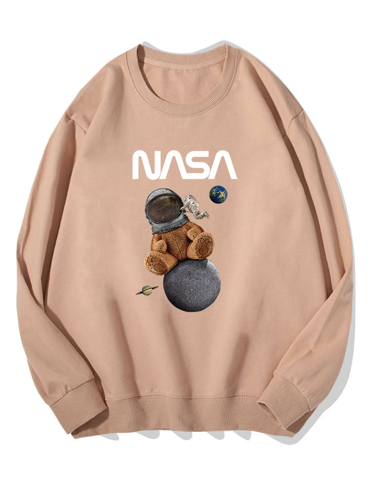 Space Bear Print Cotton Sweatshirt